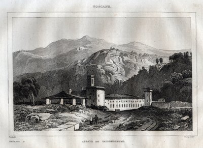 Santa Maria di Vallombrosa Benediktinerabtei in der Gemeinde Reggello, Toskana - Vallombrosa Abtei - Gravur aus „Italien malerisch“ - Historische und beschreibende Malerei Italiens von M. de Norvins, Ch. Nodier 1834-1836 von French School