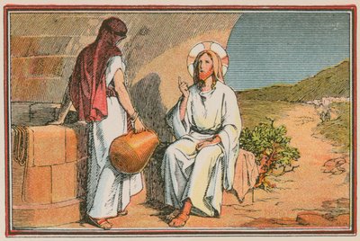 Szene aus dem Leben Jesu (farbige Gravur) von French School