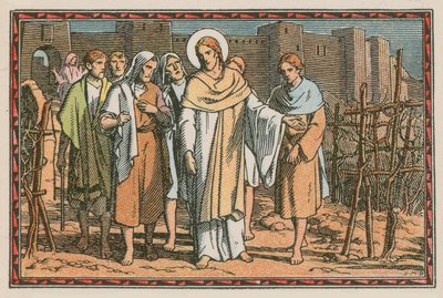 Szene aus dem Leben Jesu (farbige Gravur) von French School