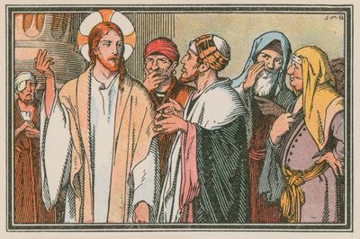 Szene aus dem Leben Jesu (farbige Gravur) von French School