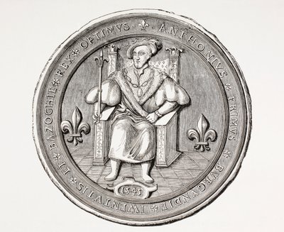 Siegel des Königs der Basoche, des Anführers der Gilde der Gerichtsschreiber des Pariser Gerichtssystems, aus Les Arts au Moyen Age, veröffentlicht 1873 von French School