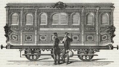 Service des Postes - Außenansicht des fahrenden Büros - Gravur in „Tableau-de-Paris“ von Edmond Texier 1852 von French School