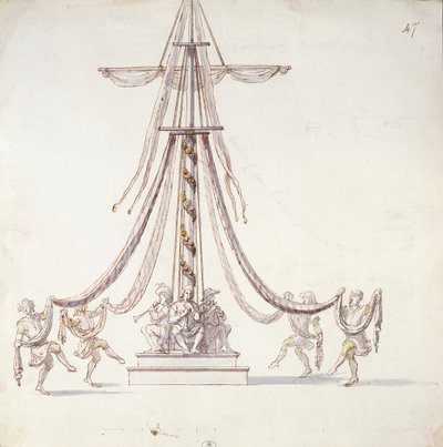 Bühnenbild für ein Ballett mit Matrosen, die um einen Mast tanzen, aus einer Sammlung mit dem Titel Les Menus Plaisirs du Roi von French School