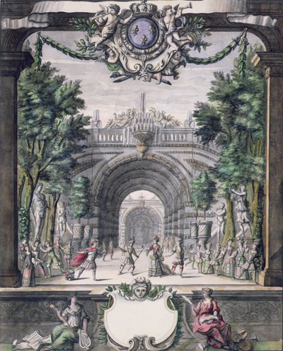 Bühnenbild für ein nicht identifiziertes Ballett, aus einer Sammlung mit dem Titel Menus Plaisirs du Roi von French School