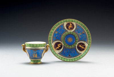 Sèvres blau-celeste und hellgrüne Tasse mit Untertasse, 1790 von French School