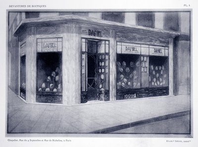 Ladenfront, Platte 4, Illustration aus Devantures de Boutiques von Louis-Pierre Sezille, Paris, 1927 von French School