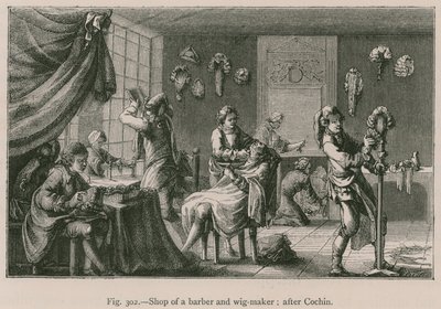 Laden eines Barbiers und Perückenmachers (nach Cochin) von French School