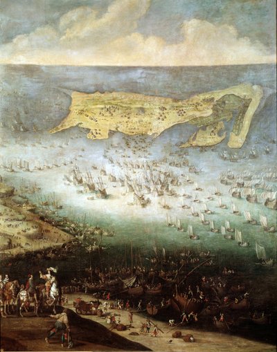 Belagerung der Zitadelle von Saint Martin auf der Île de Ré im Jahr 1627 (Gemälde, ca. 1640) von French School