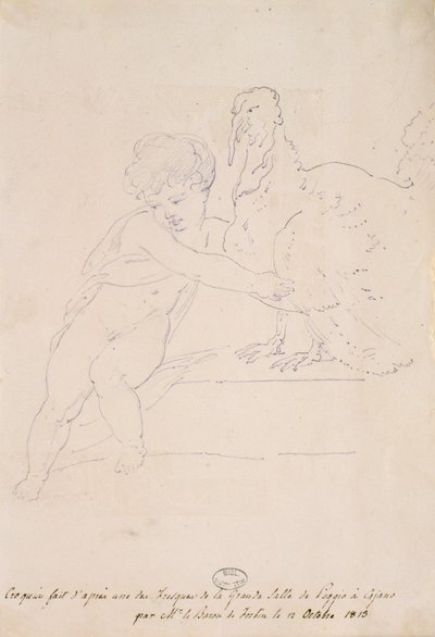 Skizze aus dem Großen Saal in Poggio a Caiano, 12. Oktober 1813 von French School
