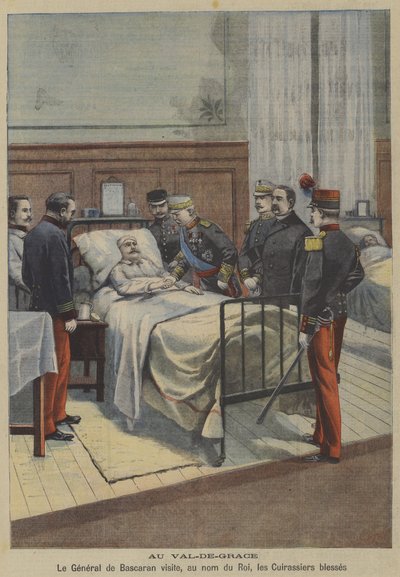 Der spanische General Jose de Bascaran besucht im Namen von König Alfonso XIII. verwundete Kürassiere im Militärkrankenhaus Val-de-Grace in Paris von French School