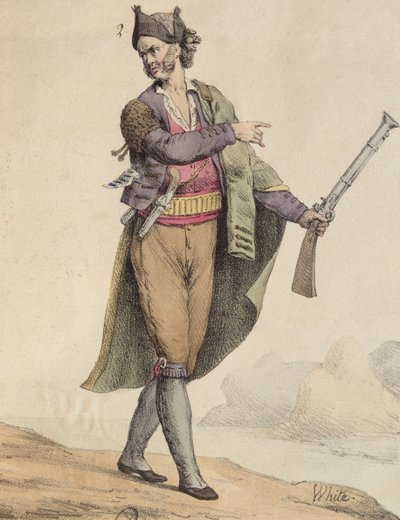 Spanischer Schmuggler aus der Gegend von Cadiz, 1815, graviert von Langlume von French School