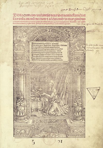 St. Hieronymus in seinem Studiolo, Titelseite einer Bibel, gedruckt von J. Marion, Lyon, 1521 von French School