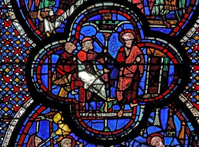 St. Johannes Fenster: Vorladung vor Aristomades von French School
