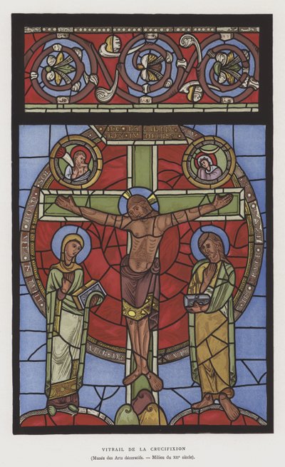 Glasmalerei der Kreuzigung, Mitte 12. Jahrhundert von French School