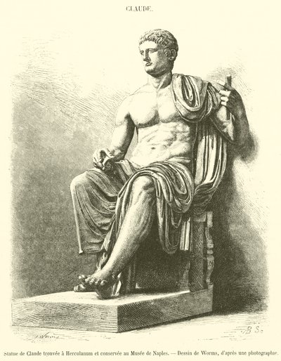 Statue von Claude, gefunden in Herculaneum und aufbewahrt im Museum von Neapel von French School