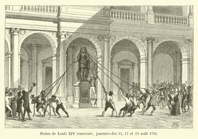 Umgestürzte Statue von Ludwig XIV., Tage des 11., 12. und 13. August 1792 von French School