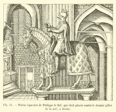 Reiterstatue von Philipp dem Schönen, die gegen den letzten Pfeiler des Kirchenschiffs rechts gestellt war von French School