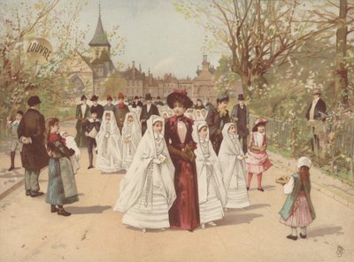 Straßenszene mit Mädchen in Konfirmationskleidern von French School