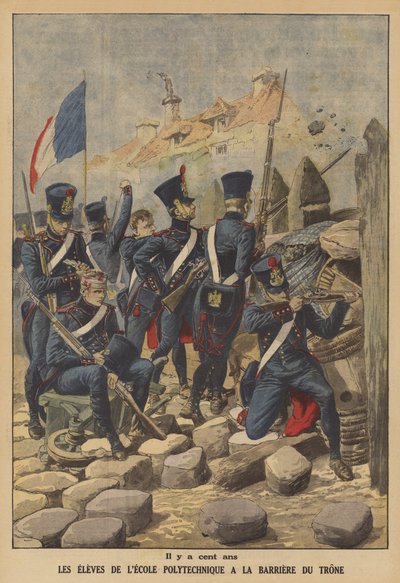 Studenten der Ecole Polytechnique verteidigen die Barriere du Trone, eines der Tore von Paris, im Jahr 1814 von French School