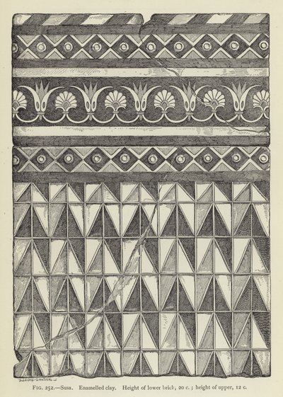 Susa, Emaille-Ton, Höhe des unteren Ziegels, 20 cm; Höhe des oberen, 12 cm von French School