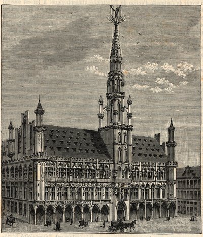 System von Blitzableitern am Rathaus von Brüssel im 19. Jahrhundert - Gravur in „Wissenschaften für alle - Populäre Physik und Chemie“ von Alexis Clerc - Ende 19. Jahrhundert - Private Sammlung von French School