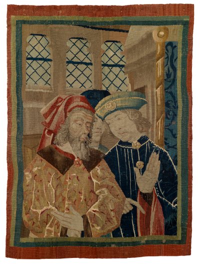 Wandteppichfragment mit drei Figuren von French School