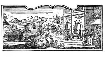 Steueramt am Stadteingang für Weine und Spirituosen, Dekret des Staatsrats vom 22. März 1707, aus den Registern des Staatsrats von Paris, 1739 (Detail) von French School