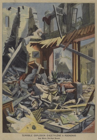 Schreckliche Acetylengasexplosion in einem Café in Rognonas, Frankreich von French School