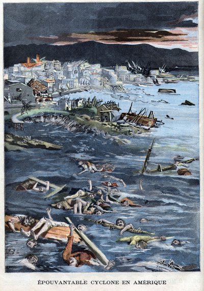 Schrecklicher Zyklon in Galveston, Texas, Amerika im Jahr 1900 - in "Le Petit Parisien" von French School