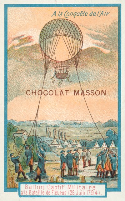 Gefesselter Militärballon in der Schlacht von Fleurus, 26. Juni 1794 von French School