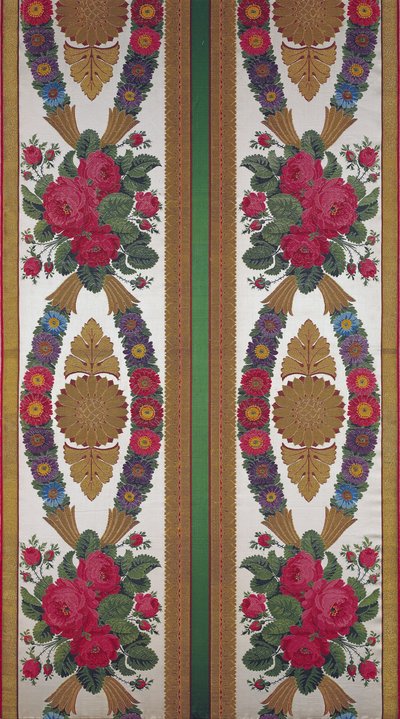 Textil mit Gänseblümchen-Girlanden und Rosensträußen von Cousin und Bony, Bissardon, Lyon, 1811 von French School