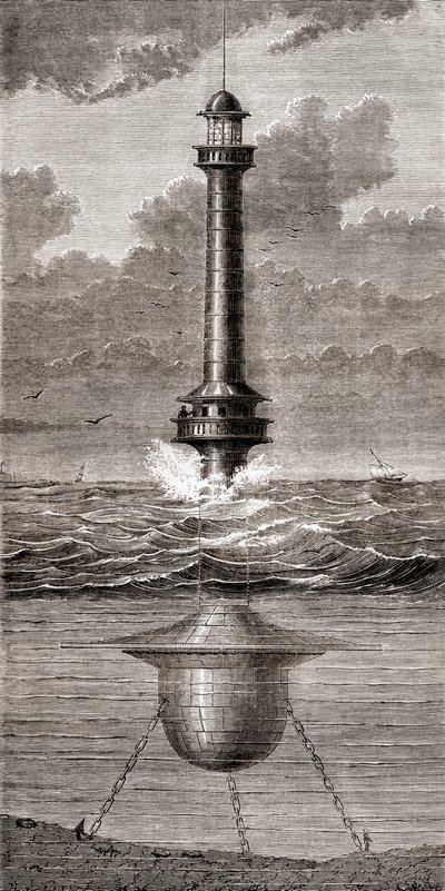 Der schwimmende Leuchtturm aus dem 19. Jahrhundert am Eingang zum Hafen von Liverpool, England, aus 