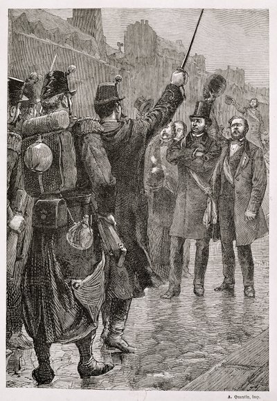 Die Verhaftung von Victor Schoelcher (1804-93) an der Barrikade Saint-Antoine, 4. Dezember 1851 von French School