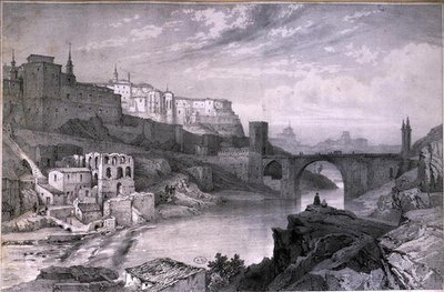 Die Brücke von Alcantara, Toledo (Bleistift auf Papier) von French School