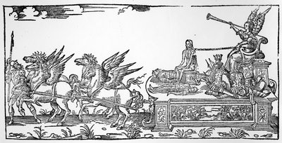 Der Wagen des Ruhms, Teil des Triumphs von Henri II., veröffentlicht 1551 von French School