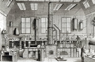 Das Chemielabor einer Schule in Paris, aus Almanach du Magasin Pittoresque, 1870 von French School