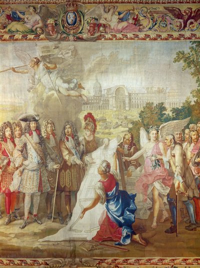 Der Bau von Les Invalides im Jahr 1670, zentrales Detail aus Die Geschichte des Königs, nach Adam Frans Van der Meulen (1632-90) und Charles Le Brun (1619-90) Gobelins Werkstatt von French School