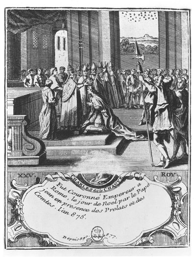 Die Krönung von Karl dem Kahlen im Jahr 875 (Gravur) von French School