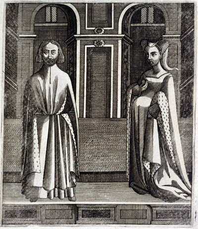 Der Graf von Poitiers und Toulouse Alphonse (1220-1271) und seine Frau Jeanne (Tochter von Raymond VII) - in „Histoire des counts de Toulouse“ von Guillaume de Catel, Toulouse von French School