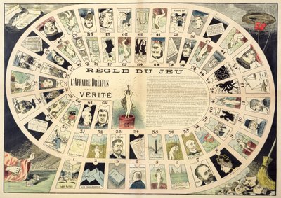 Das Dreyfus-Affäre-Spiel, mit Porträts der beteiligten Personen, späte 19. Jahrhundert von French School