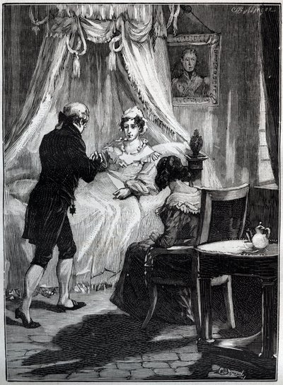 Die Herzogin von Berry (Marie Caroline, Prinzessin der beiden Sizilien, Herzogin von Berry (1798-1870) in der Festung Blay empfängt Doktor Louis Charles Deneux (1767-1846) - Gravur von French School