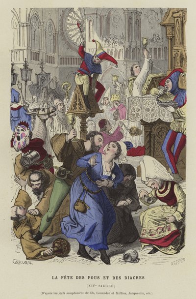 Das Fest der Narren und Diakone, 14. Jahrhundert von French School