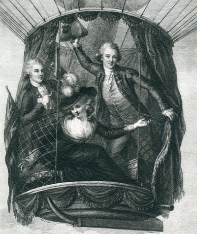 Der erste Ballonaufstieg in England, 15. September 1784, aus Wunderbare Ballonaufstiege oder die Eroberung des Himmels, von Fulgence Marion, veröffentlicht ca. 1870 von French School