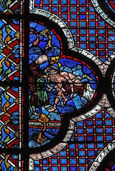 Das Fenster des barmherzigen Samariters: Ein Samariter verbindet seine Wunden von French School