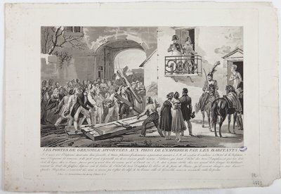 Die Einwohner legen die Tore von Grenoble zu Füßen des Kaisers, 6. März 1815, veröffentlicht von Martinet von French School
