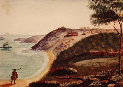 Die Insel Dakar mit Blick auf das Haus eines Missionars während des Baus von French School