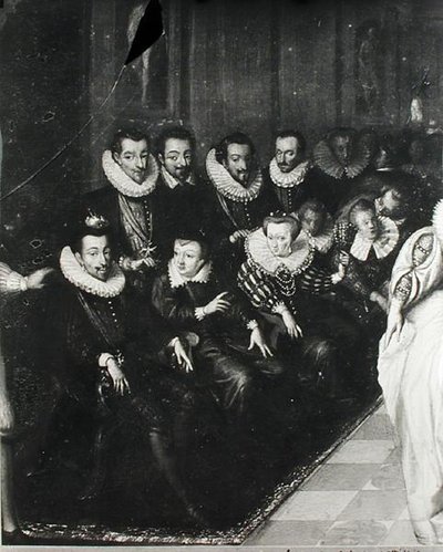 Der Joyeuse Ball, gegeben im Louvre anlässlich der Hochzeit von Anne Herzog von Joyeuse (1561-87) mit Marguerite de Vaudemont am 24. September 1581, ca. 1582 (Detail) von French School