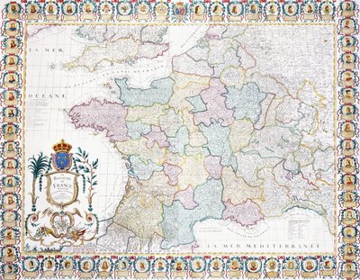 Das Königreich Frankreich in lokale Regierungen unterteilt, 1751 von French School