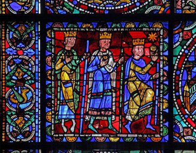 Das Leben Christi Fenster: Die Anbetung der Weisen (mit dem nächsten Panel) von French School