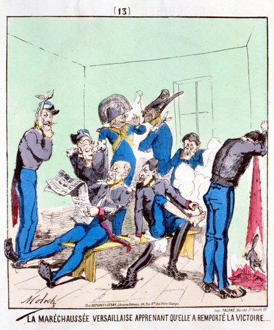Die Maréchaussée Versailles erfährt, dass sie den Sieg errungen hat... Karikatur über die Pariser Kommune, um 1870. von French School